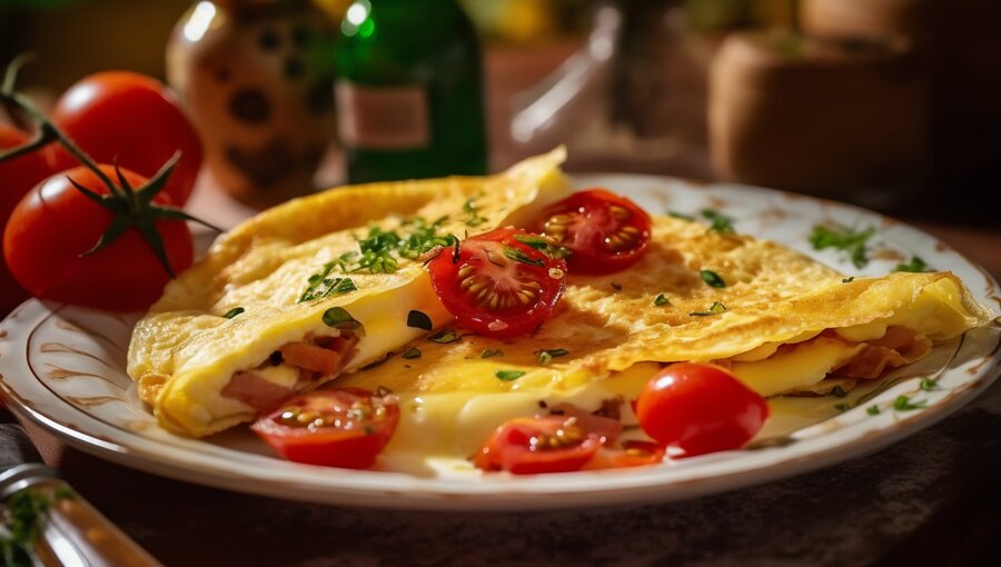 Delicious Omelette with Fresh Tomatoes and Herbs