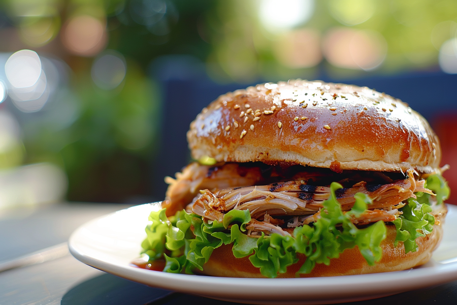 BBQ Pulled Pork Sandwich with Lettuce on a Brioche Bun